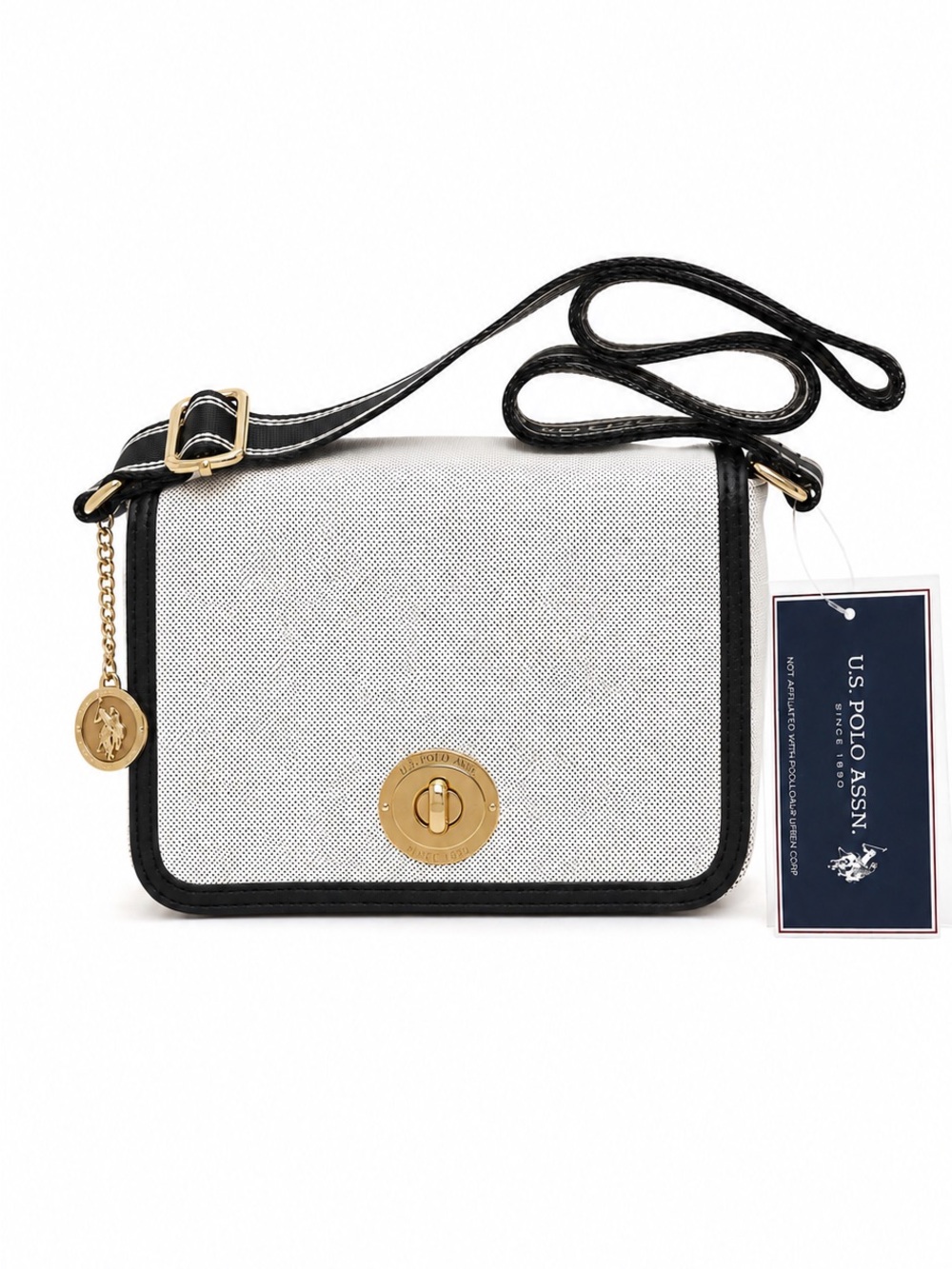 U.S. Polo Assn. White & Black Crossbody Bag with Gold Accent